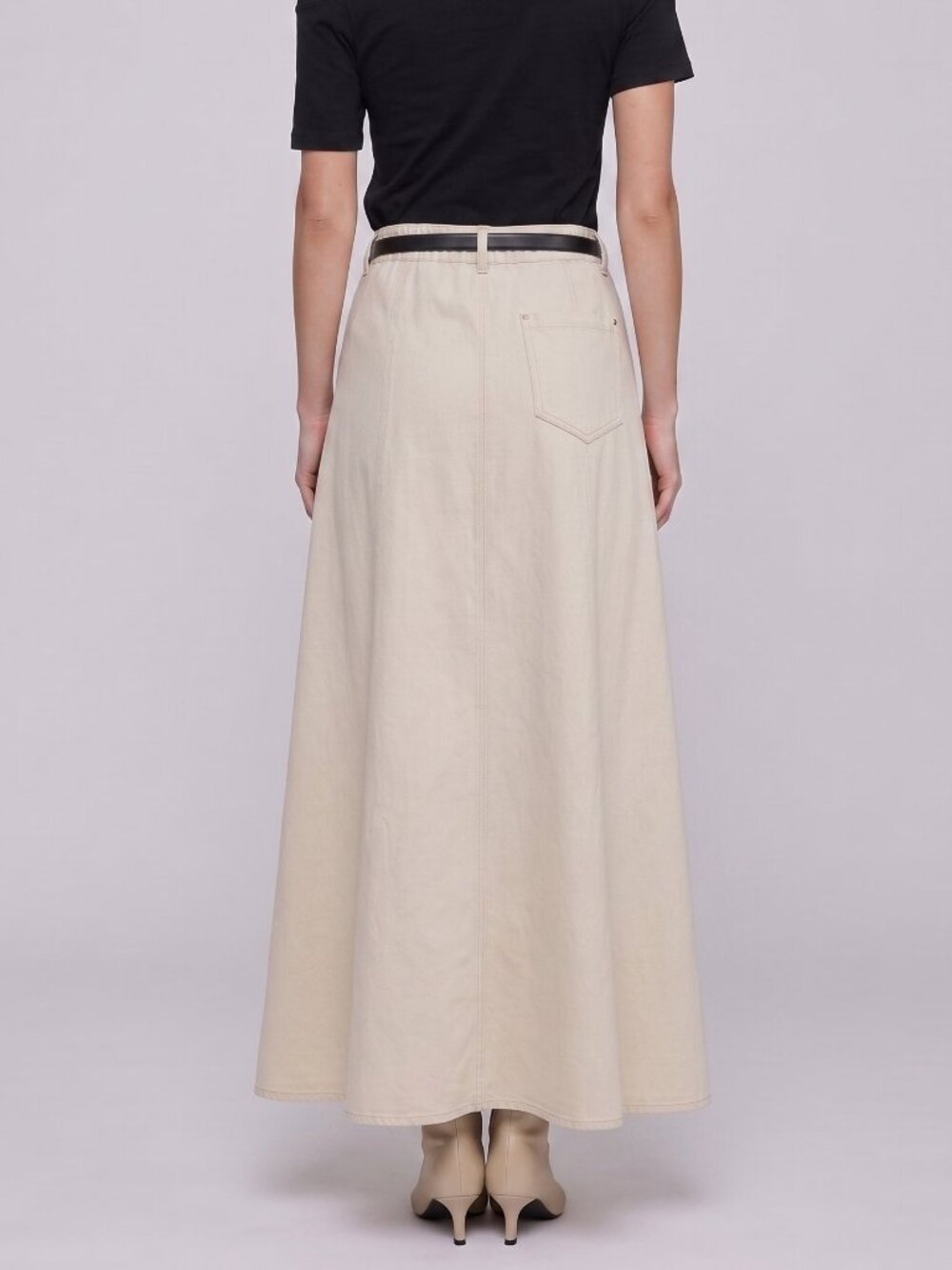 Women's Beige Cotton Maxi Skirt A-Line High Waist Minimalist Casual Retro Skirt - Picture 2 of 4